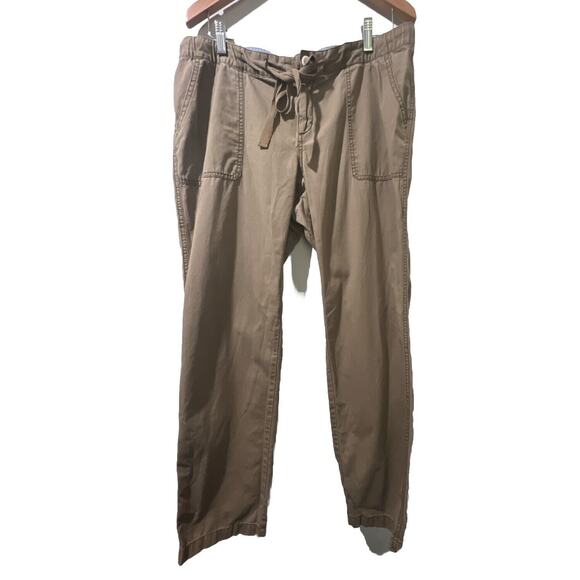 Lands' End Pants 14 Fit 1 Women Brown Tan Chino Zip Front Drawstring Straight - Picture 1 of 10